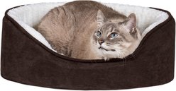 FurHaven Faux Sheepskin & Suede Orthopedic Bolster Dog Bed with Removable Cover, Espresso, Small