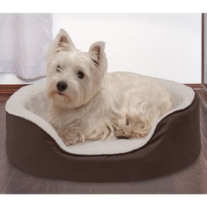 FurHaven Faux Sheepskin & Suede Orthopedic Bolster Dog Bed w/Removable Cover, Espresso, Medium
