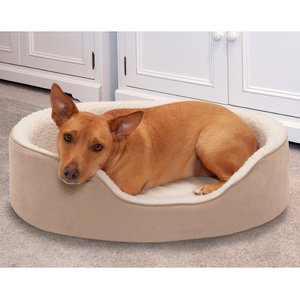FurHaven Faux Sheepskin & Suede Orthopedic Bolster Dog Bed with Removable Cover, Clay, Large