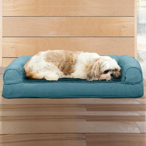 FurHaven Plush & Suede Cooling Gel Bolster Dog Bed with Removable Cover, Deep Pool, Medium