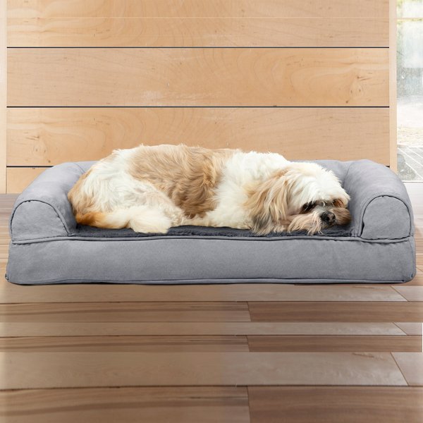 FurHaven Plush & Suede Cooling Gel Bolster Dog Bed w/Removable Cover, Gray, Medium slide 1 of 9