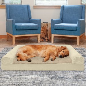 FurHaven Plush & Suede Cooling Gel Bolster Dog Bed w/Removable Cover, Clay, Jumbo