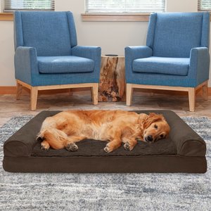 FurHaven Plush & Suede Cooling Gel Bolster Dog Bed w/Removable Cover, Espresso, Jumbo