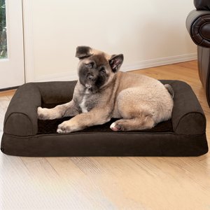 FurHaven Plush & Suede Memory Top Bolster Dog Bed w/Removable Cover, Espresso, Medium