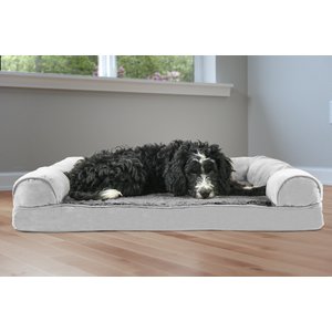 FurHaven Plush & Suede Memory Top Bolster Dog Bed with Removable Cover, Gray, Large