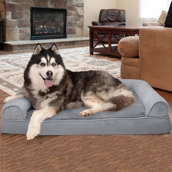 FurHaven Plush & Suede Memory Top Bolster Dog Bed w/Removable Cover, Gray, Jumbo slide 1 of 9