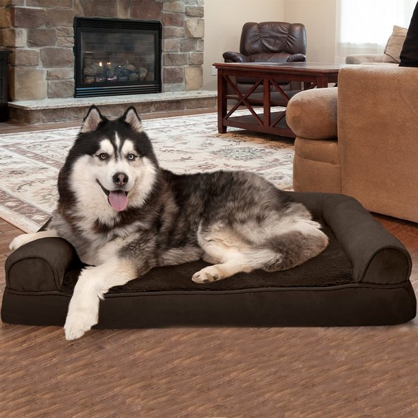 FURHAVEN Plush & Suede Cooling Gel Bolster Dog Bed with Removable Cover