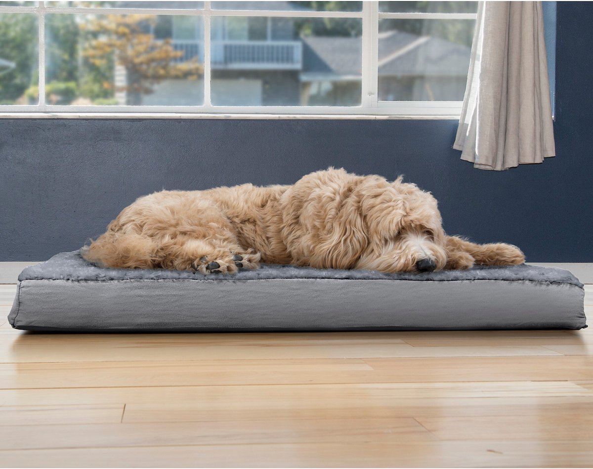 FURHAVEN Ultra Plush Deluxe Cooling Gel Pillow Dog Bed with Removable Cover, Gray, Large