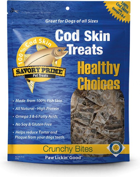 Savory Prime Cod Skin Crunchy Bites Dog Treats, 8-oz bag slide 1 of 3