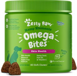 Zesty Paws Hemp Elements Omega Bites Chicken Flavored Soft Chews Skin & Coat Supplement for Dogs, 90 count