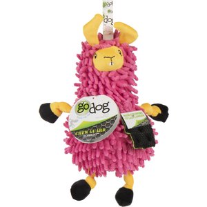 GoDog Llamas Noodle Chew Guard Squeaky Plush Dog Toy, Pink, Small