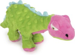 GoDog Dinos Chew Guard Spike Squeaky Plush Dog Toy, Green/Pink, Small