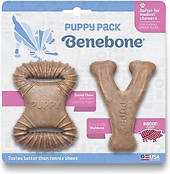 Benebone Bacon Flavor Tough Puppy Chew Toy, 2 count