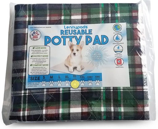 Lennypads Ultra Absorbent Washable Dog Pee Pads, Green Plaid, X-Large Long: 24 x 36-in, Unscented