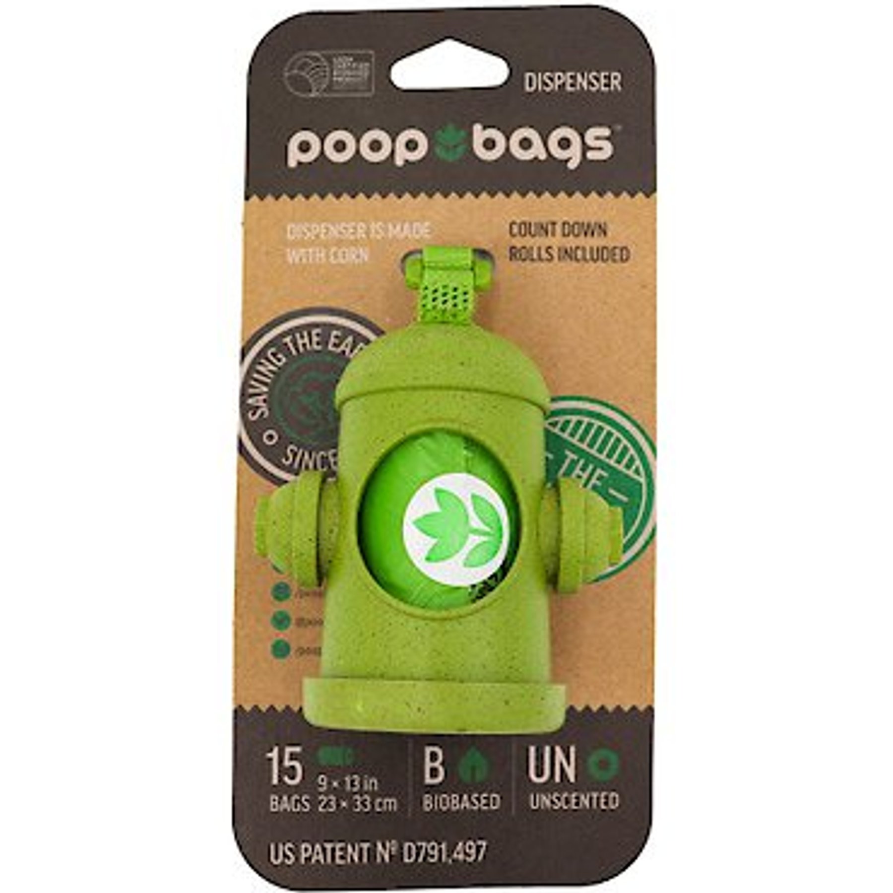 The Original Poop Bags USDA Biobased Hydrant Dispenser, Green, Large, 15 count