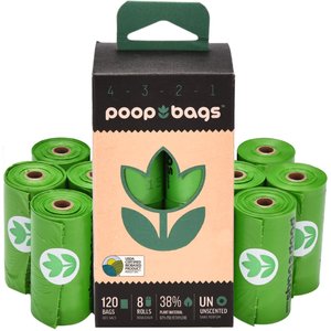 The Original Poop Bags USDA Certified Biobased Rolls, Green, Unscented, 120 count