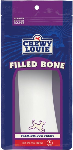 Discontinued CHEWY LOUIE Peanut Butter Butter Flavor Filled Bone Dog Treat Large Chewy