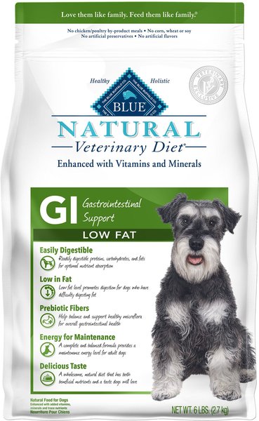 Blue Buffalo Natural Veterinary Diet GI Gastrointestinal Support Low Fat Dry Dog Food, 6-lb bag slide 1 of 10