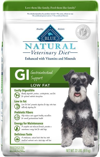 Blue Buffalo Natural Veterinary Diet GI Gastrointestinal Support Low Fat Dry Dog Food, 22-lb bag slide 1 of 10