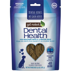 Get Naked Dental Health Grain-Free Vanilla Mint Flavored Medium Dental Dog Treats, 6.6-oz bag, count varies