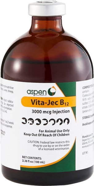 Vita-Jec Vitamin B12 for Dogs, Cats & Horses, 3000-mcg/mL, 100-mL slide 1 of 3