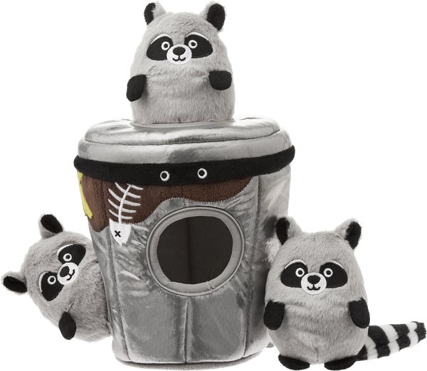 FRISCO Trash Can & Raccoons Hide & Seek Puzzle Plush Squeaky Dog