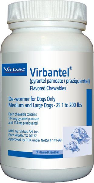 Virbantel Chewable Flavored Tablets for Medium & Large Dogs, 25.1-200 lbs, 1 chewable flavored tablet slide 1 of 1