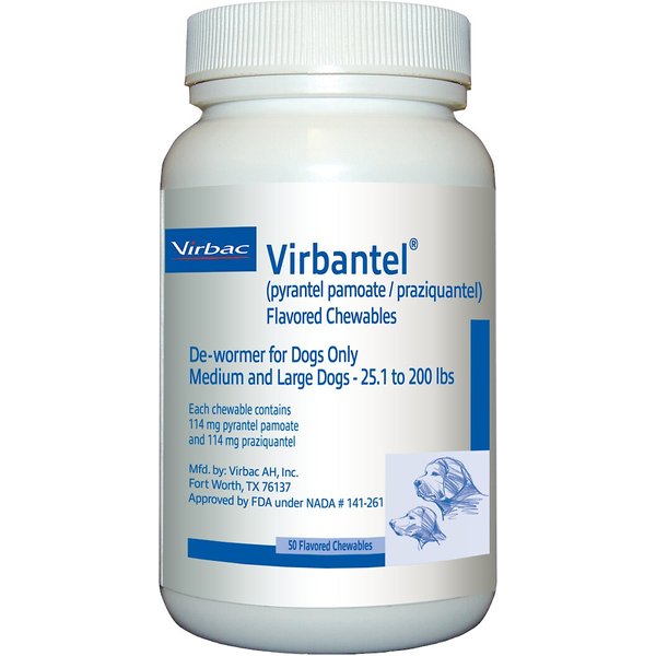 VIRBANTEL Chewable Flavored Tablets for Medium & Large Dogs, 25.1-200