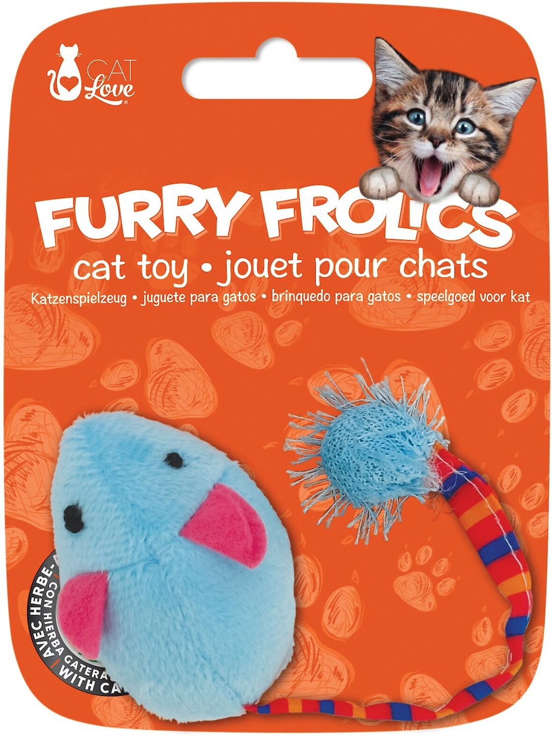 CAT LOVE Furry Frolics Plush Mouse Cat Toy, Blue