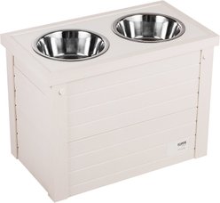 New Age Pet ECOFLEX Piedmont Double Diner Elevated Dog Bowls & Storage, Antique White, 4-cup