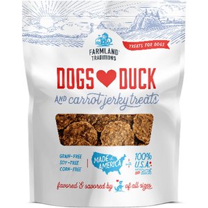 Farmland Traditions USA Dogs Love Duck & Carrots Grain-Free Jerky Dog Treats, 5-oz bag