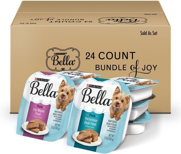 Purina Bella Natural Pate Variety Pack, Filet Mignon & Porterhouse Steak in Juices Small Breed Wet Dog Food, 3.5-oz, case of 24 slide 1 of 10