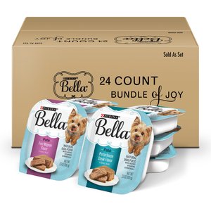 Purina Bella Natural Pate Variety Pack, Filet Mignon & Porterhouse Steak in Juices Small Breed Wet Dog Food, 3.5-oz, case of 24