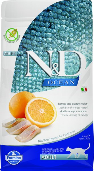 Farmina N&D Ocean Herring & Orange Adult Grain-Free Dry Cat Food, 3.3-lb bag slide 1 of 6