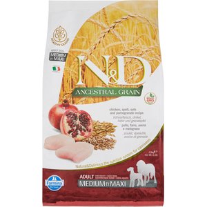 Farmina N&D Ancestral Grain Chicken & Pomegranate Medium & Maxi Adult Dry Dog Food, 5.5-lb bag
