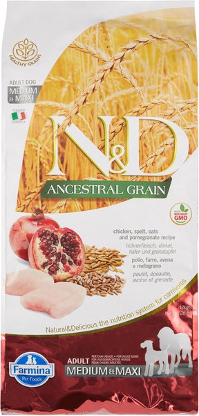 Farmina N&D Ancestral Grain Chicken & Pomegranate Medium & Maxi Adult Dry Dog Food, 26.5-lb bag slide 1 of 6