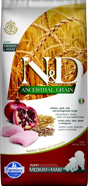 Farmina N&D Ancestral Grain Chicken & Pomegranate Medium & Maxi Puppy Dry Dog Food, 26.5-lb bag slide 1 of 7
