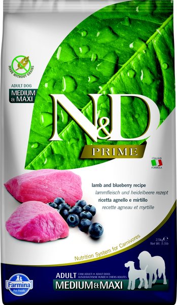 Farmina N&D Prime Lamb & Blueberry Medium & Maxi Adult Grain-Free Dry Dog Food, 5.5-lb bag slide 1 of 6