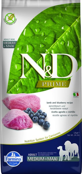 Farmina N&D Prime Lamb & Blueberry Medium & Maxi Adult Grain-Free Dry Dog Food, 26.4-lb bag slide 1 of 7