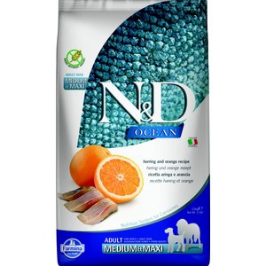 Farmina N&D Ocean Herring & Orange Medium & Maxi Adult Grain-Free Dry Dog Food, 5.5-lb bag