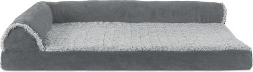 Show full view: FurHaven Two Tone Faux Fur & Suede Deluxe Chaise Cooling Gel Dog & Cat Bed with Removable Cover, Stone Gray, Large slide 4 of 12