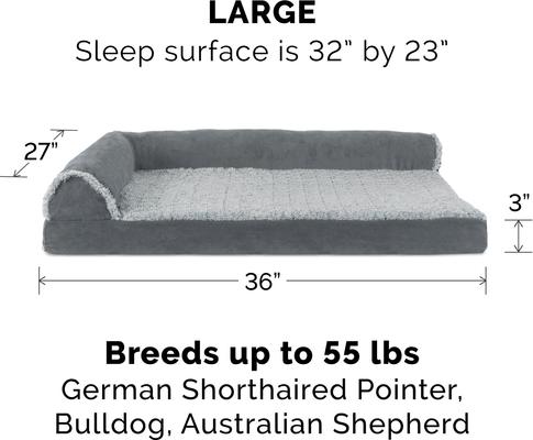 Show full view: FurHaven Two Tone Faux Fur & Suede Deluxe Chaise Cooling Gel Dog & Cat Bed with Removable Cover, Stone Gray, Large slide 6 of 12