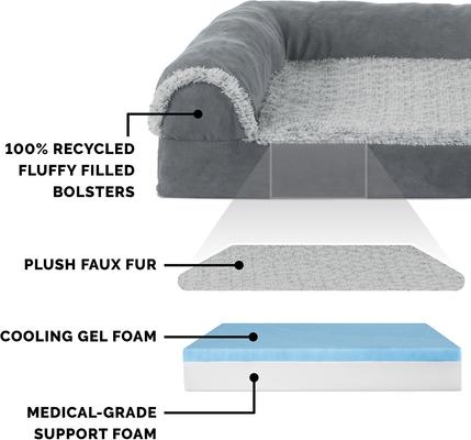 Show full view: FurHaven Two Tone Faux Fur & Suede Deluxe Chaise Cooling Gel Dog & Cat Bed with Removable Cover, Stone Gray, Large slide 7 of 12