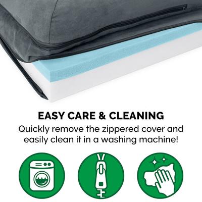 Show full view: FurHaven Two Tone Faux Fur & Suede Deluxe Chaise Cooling Gel Dog & Cat Bed with Removable Cover, Stone Gray, Large slide 9 of 12