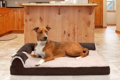 FurHaven Two Tone Faux Fur & Suede Deluxe Chaise Cooling Gel Dog & Cat Bed with Removable Cover, Espresso, Jumbo