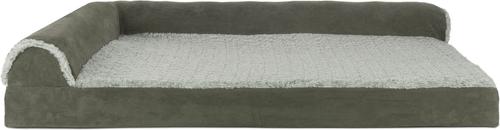 Show full view: FurHaven Two Tone Faux Fur & Suede Deluxe Chaise Cooling Gel Dog & Cat Bed with Removable Cover, Dark Sage, Jumbo slide 3 of 11