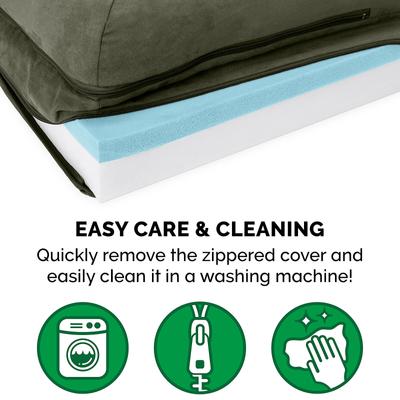 Show full view: FurHaven Two Tone Faux Fur & Suede Deluxe Chaise Cooling Gel Dog & Cat Bed with Removable Cover, Dark Sage, Jumbo slide 8 of 11