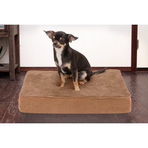 FurHaven Terry Deluxe Memory Foam Pillow Cat & Dog Bed w/Removable Cover, Camel, Small
