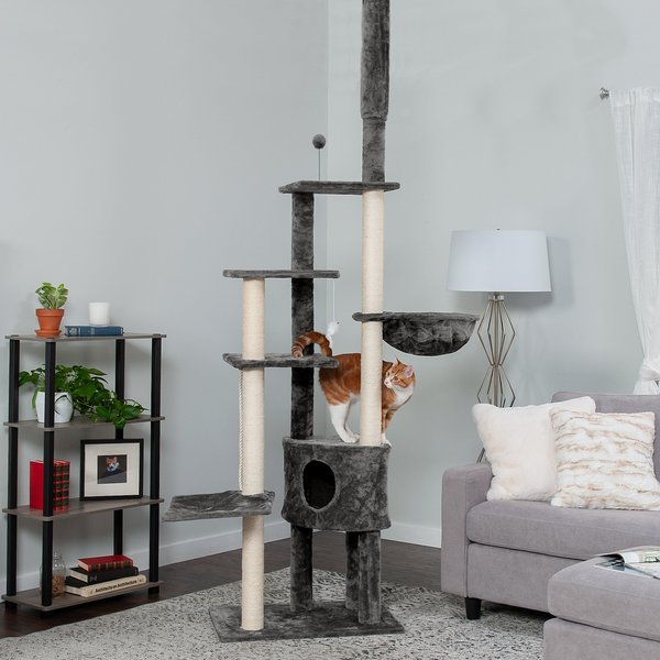 TIGER TOUGH Skyscraper FloortoCeiling Faux Fur Cat Tree & Condo, Gray
