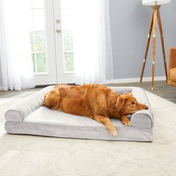 FurHaven Faux Fur Cooling Gel Bolster Cat & Dog Bed with Removable Cover, Smoke Gray, Jumbo
